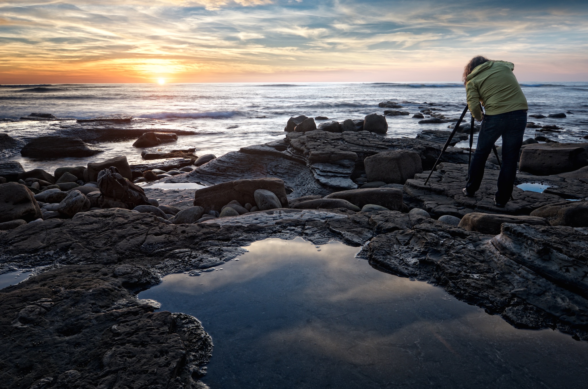 Hudson lining up a sunset shot