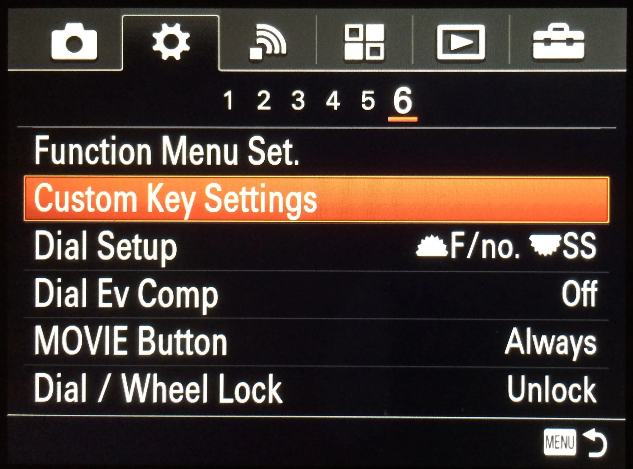Sony A7R, Settings Menu, Page 6