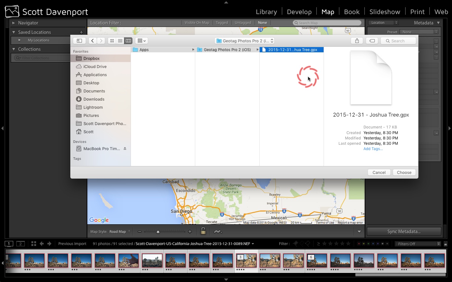 Select the GPX track log
