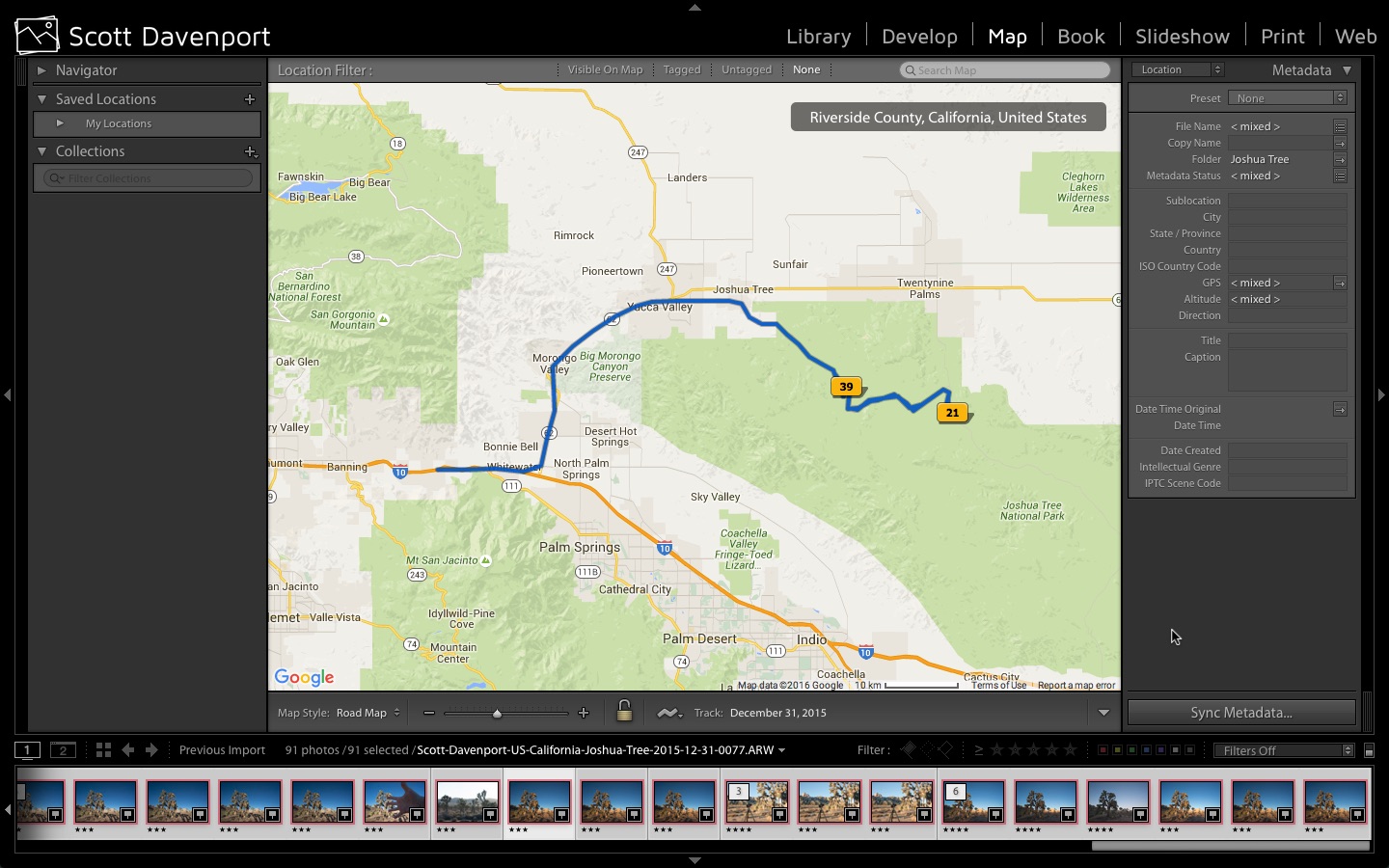 Photos are paired with the track log and geotagged automatically