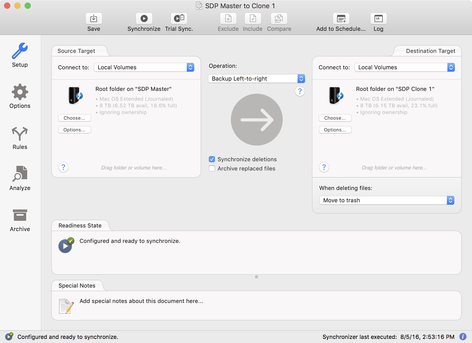 Setting up a synchronization job in ChronoSync