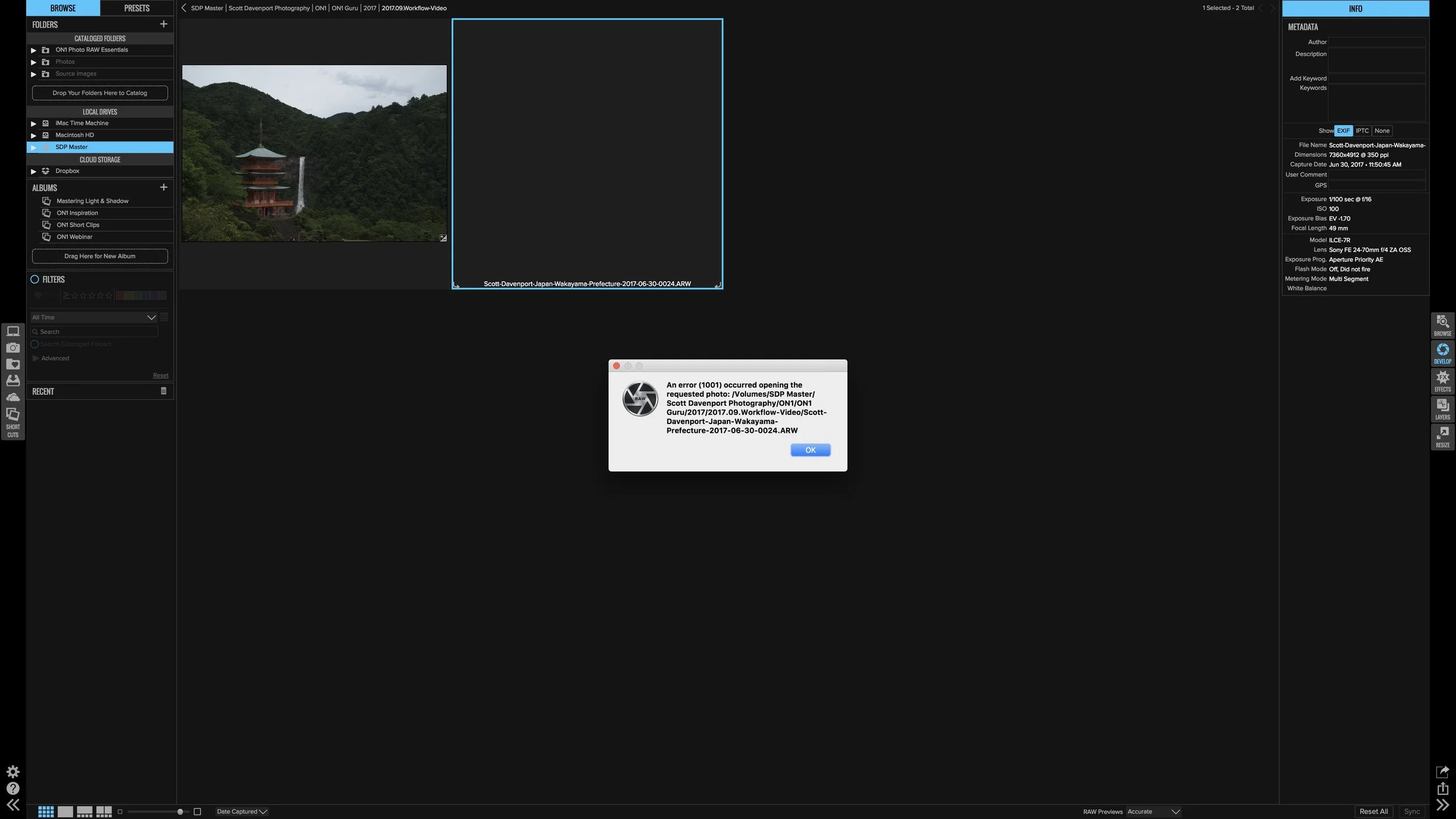 A black thumbnail would not open in Develop or Effects