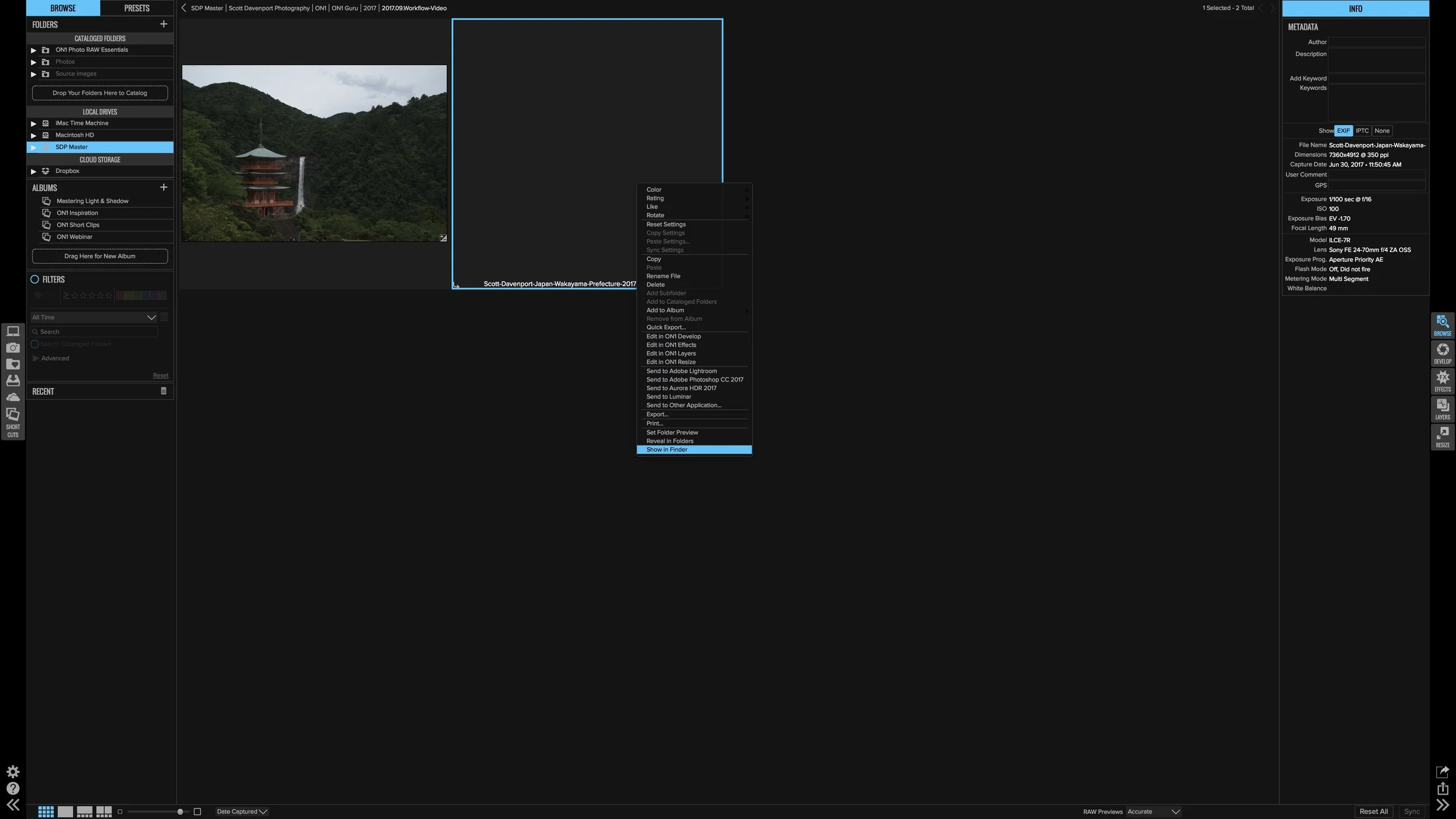 Right click to show the RAW file in the Finder (Mac) or Explorer (Windows)