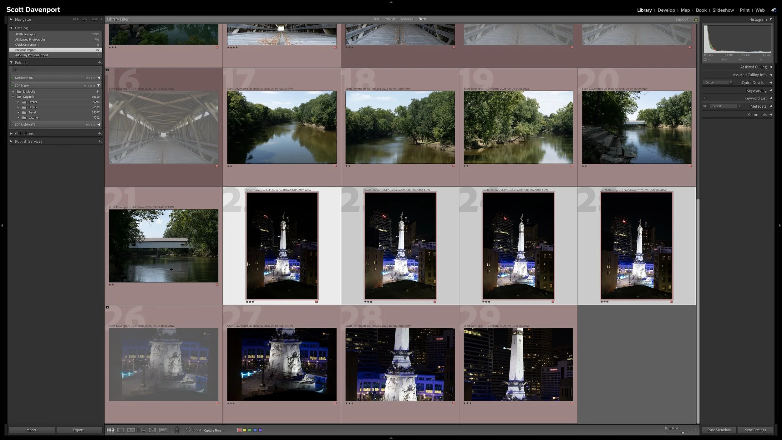 Lightroom Classic Grid view showing several closely related photographs selected before stacking into a group.