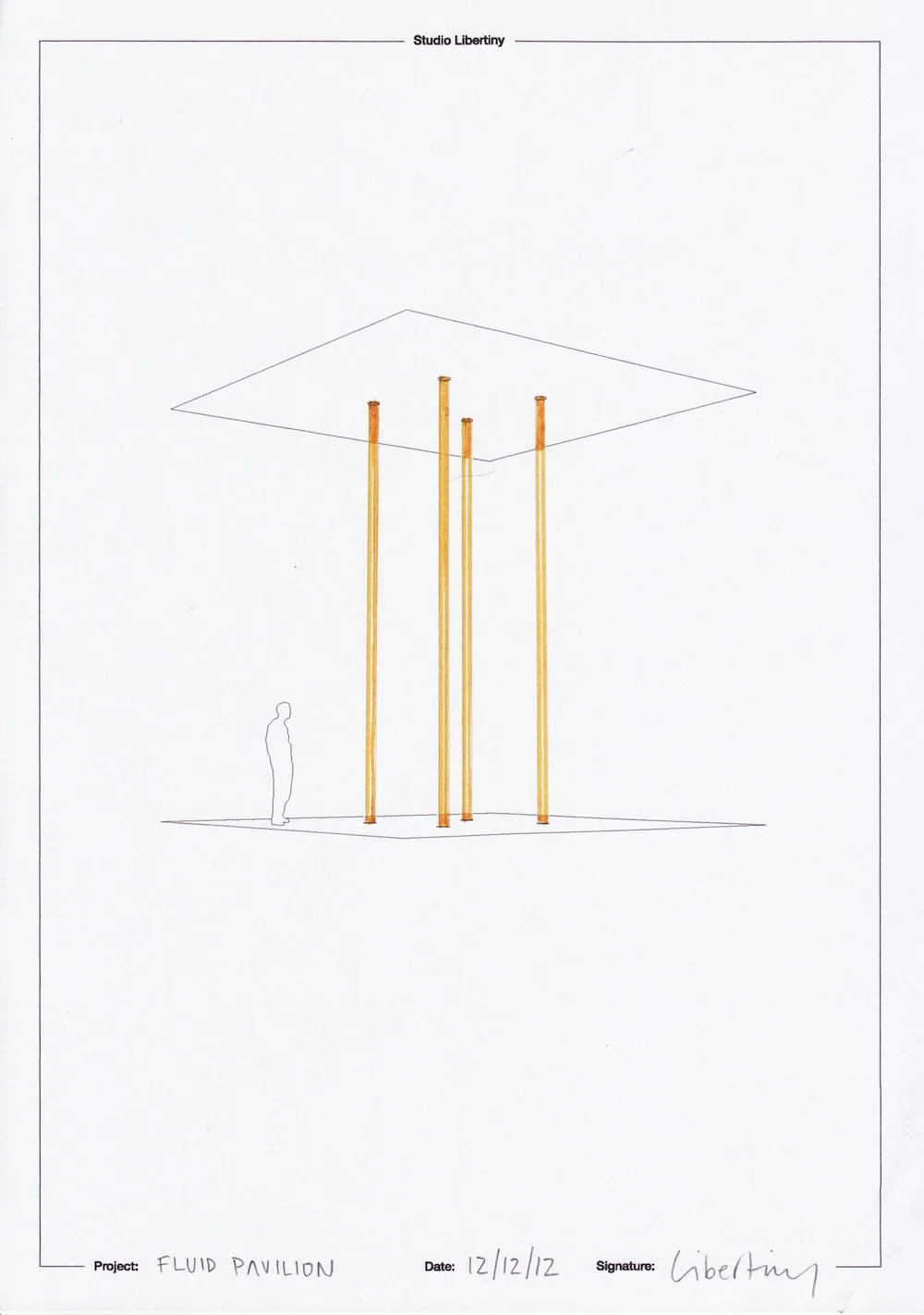 Fluid PavilionYear: 2011-3 (unrealized)Materials: motor oil, pressure pumps, variousDimensions: variableDescription: an open space filled with columns of constantly flowing motor oil which appear to be completely still, industrial pumps are hidden a…