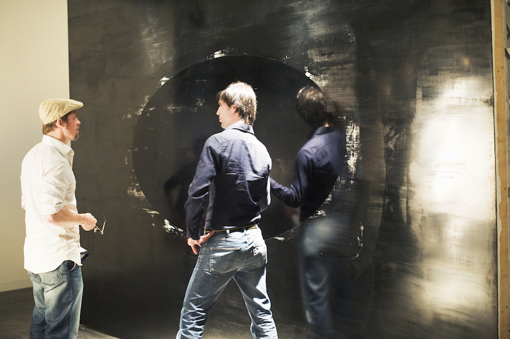 Before the piece was finished, Brad Pitt stopped by for a chat about the work. Yes, it's him, this is not a look-a-like.