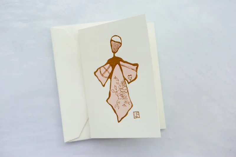 Rugosa Rose Angel card heart letterpress love condolence