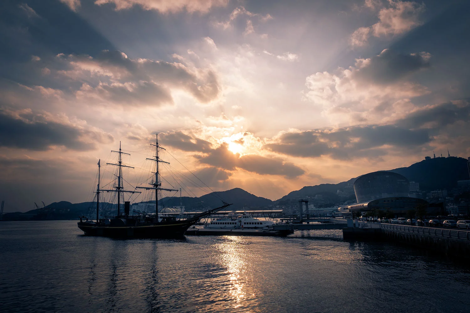 Sunset on Nagasaki harbour. 
