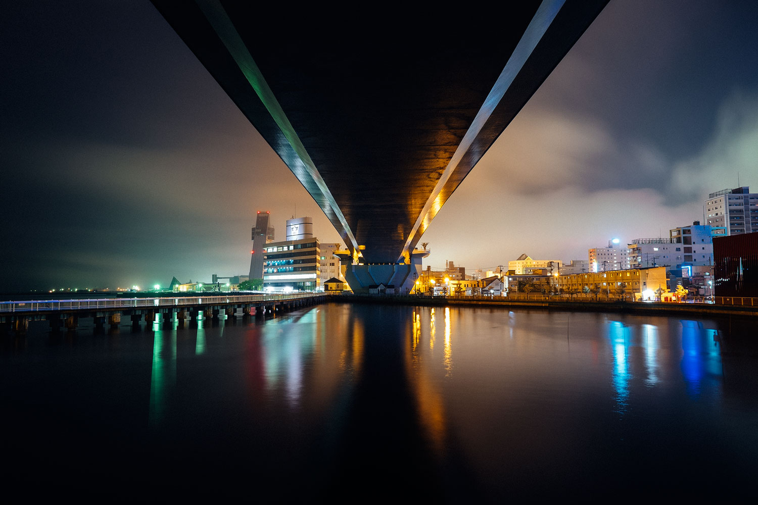The view from our tent under the bridge in Aomori. 