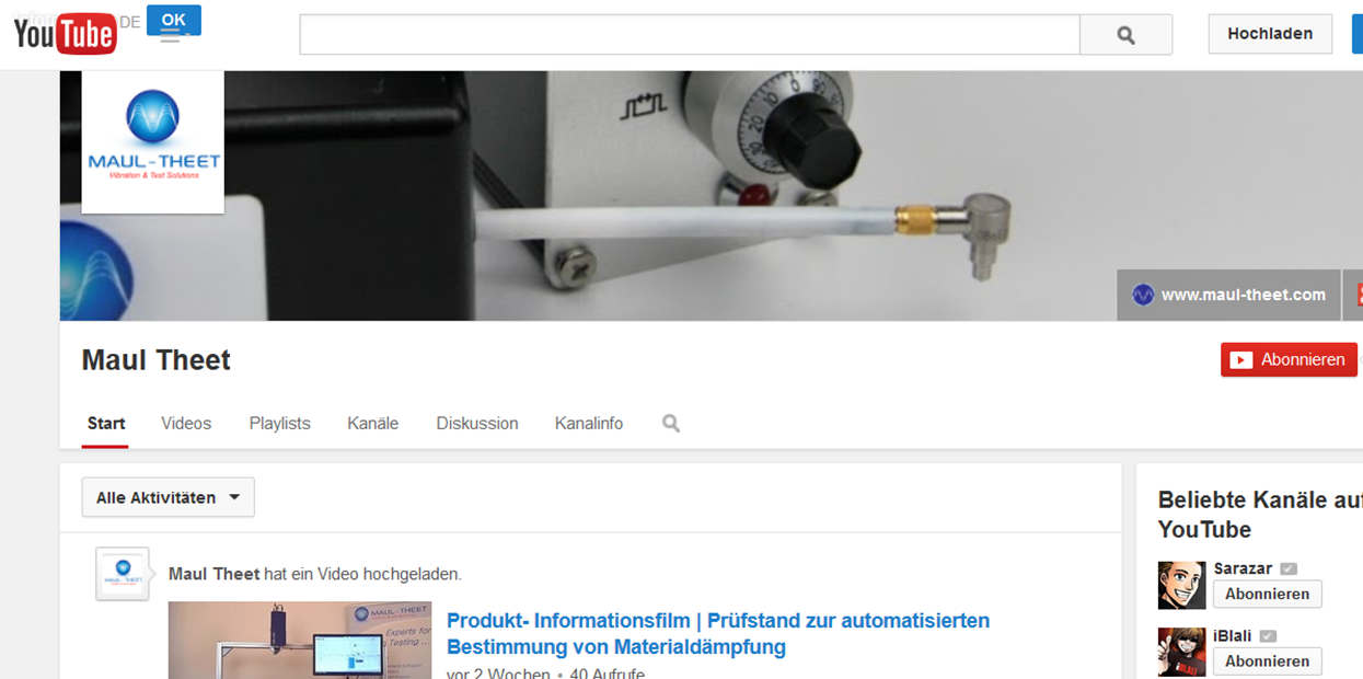 YouTube-Kanal | Erstellung und Pflege für MAUL-THEET GmbH