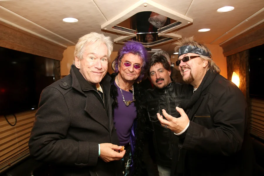 David with Bill Champlin, Jim Peterik, and John Elefante backstage in Houston, TX