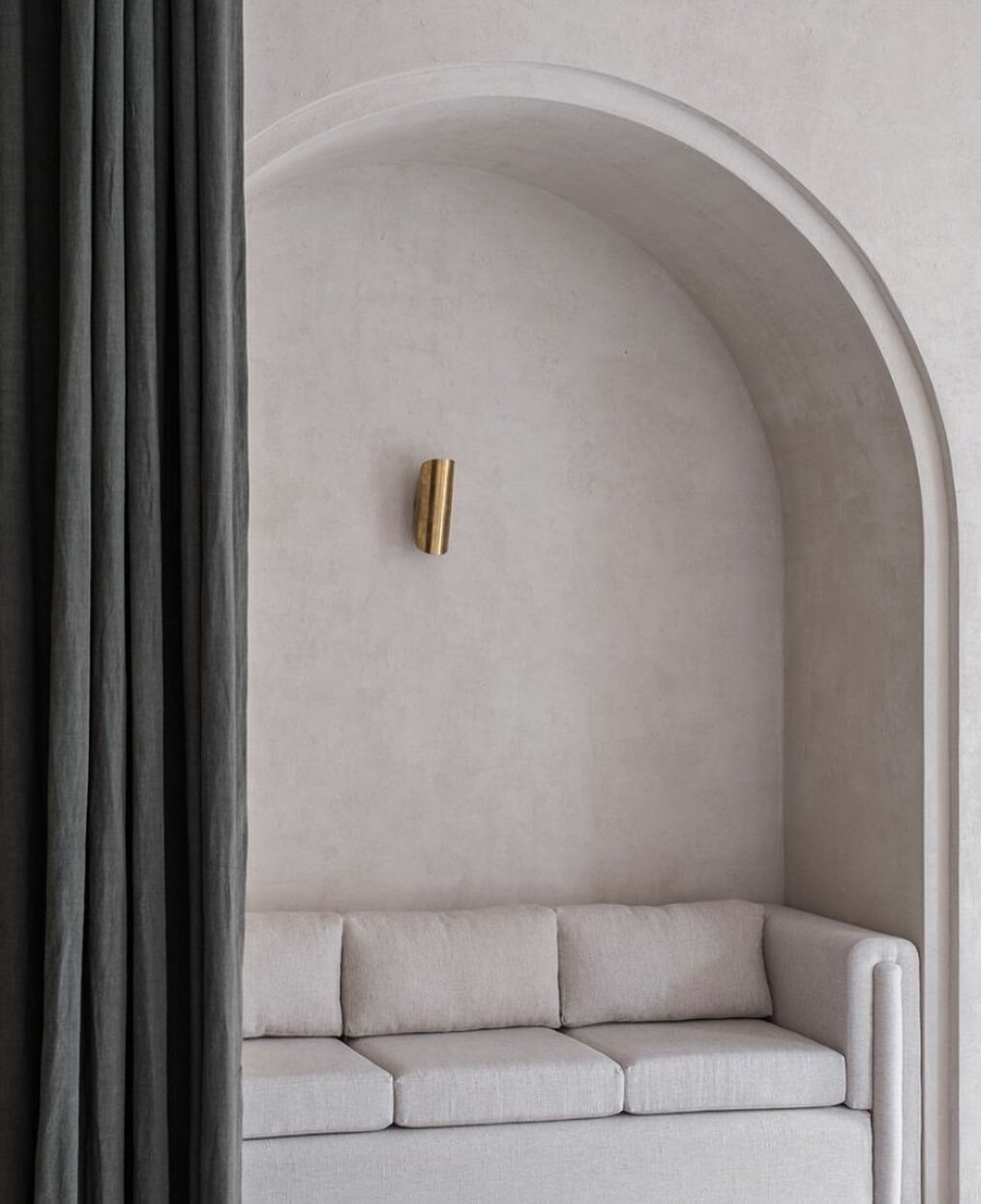 Some curves, some brass and some linen for you &mdash; The most gorgeous paired down concept by @jackie.boheme // Interior architecture and furniture by @hijastudio // Photo by @tibods // Who else would like a nook like this in their abode..?