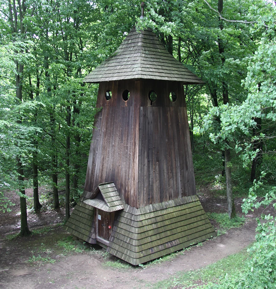 Original 1712 bell tower located in the Ethnographic Architecture Museum in Sanok which we referenced for the Handshouse Bell Tower.