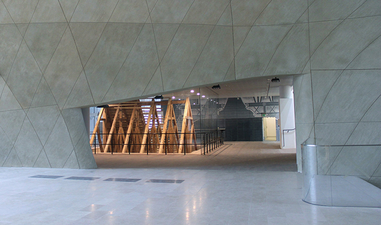 The wooden synagogue roof viewed from the top floor of the musuem.