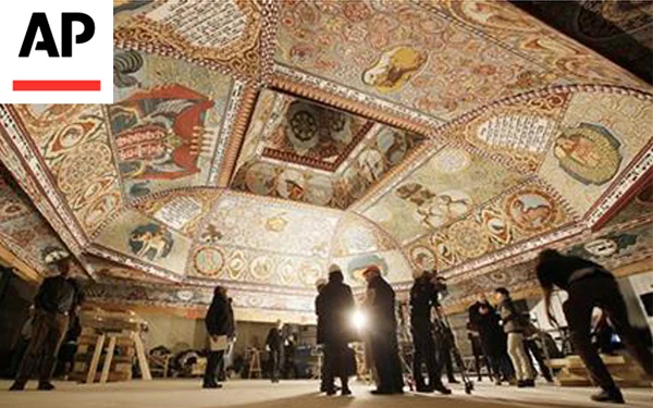 8.30.13 The ceiling is a rich panoply in milky blues and brownish reds of zodiac signs and animal symbols, along with inscriptions in Hebrew… Read more from AP
