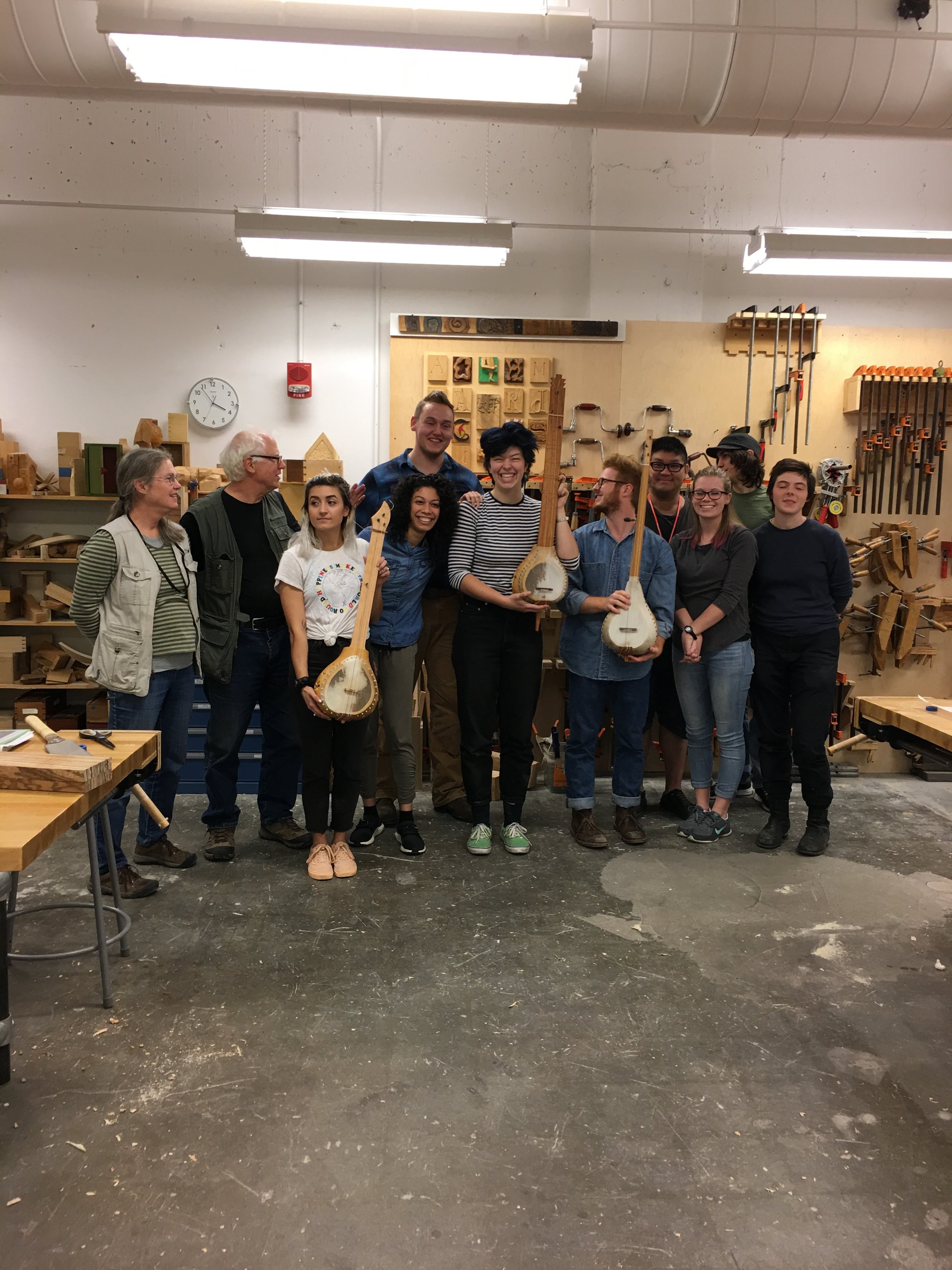 Banjo Class with the replica banjos – Old Plantation,  The Strum Strum, The Liberty.