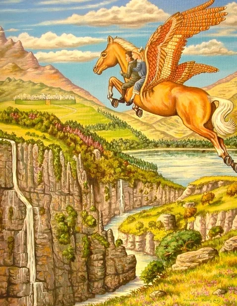 Polly & Digory flying on Fledge, formerly known as "Strawberry," on their mission to fetch the Apple from the Tree in Aslan's Garden
