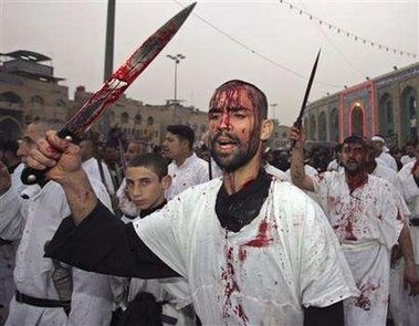 Modern Shiite Muslims cutting themselves to their god.