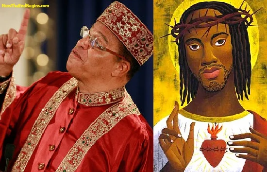 The Nation of Islam's Minister Louis Farrakhan with "Black Jesus."