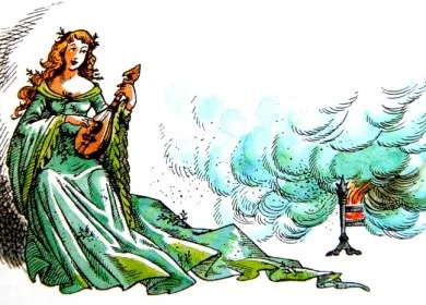 The Lady of the Green Kirtle working her enchantments.