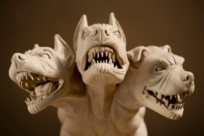 Cerberus, the 3-headed canine guardian of the Underworld in Greek mythology.