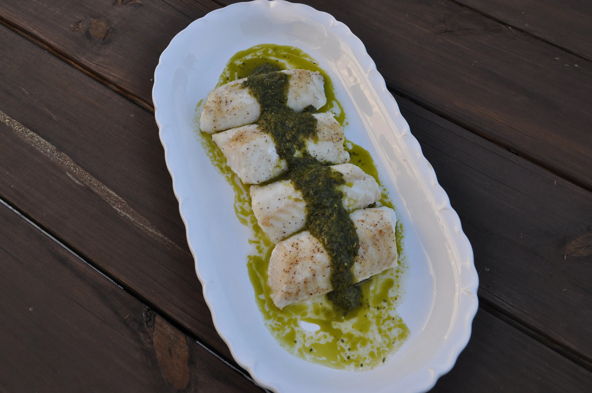 Seared cod with chimichurri sauce