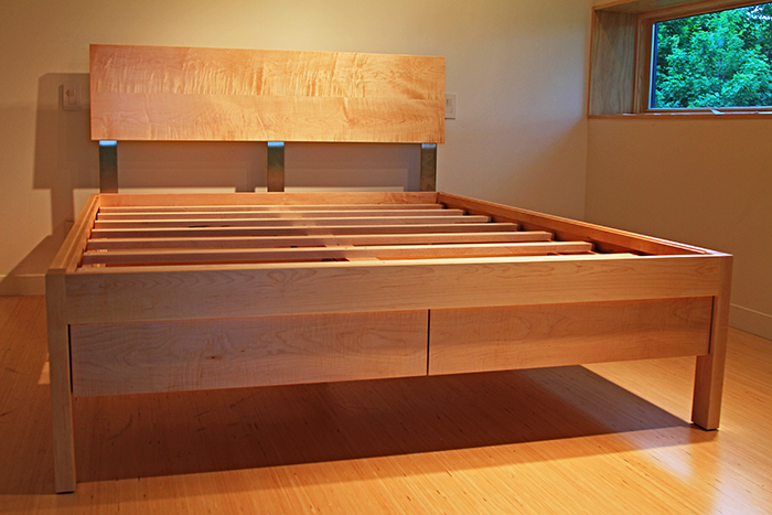 Stainless Steel and Curly Maple Bed w/drawers