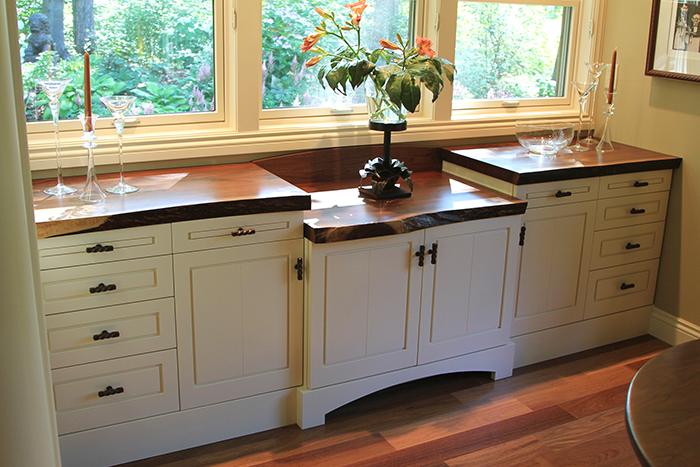 White Varnish and Walnut Slab Buffet