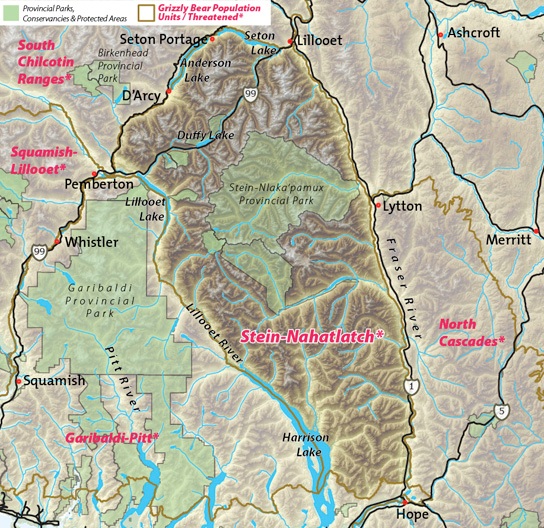 Map of Stein-Nahatlach threatened grizzly bear population unit.