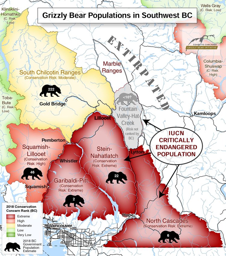 Map with black bear icons shows red population density in six southwest regions