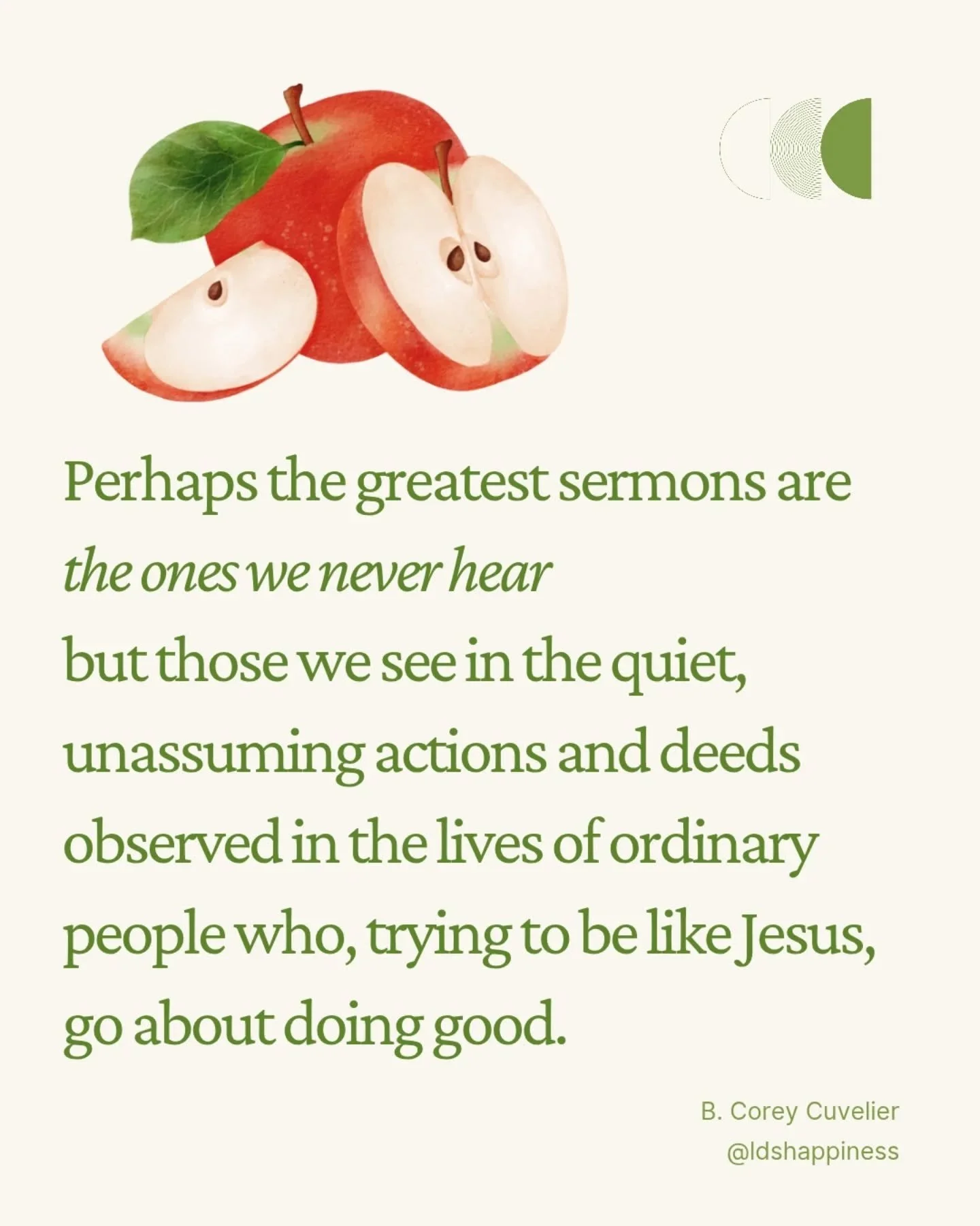 You can't count the apples that will come from one seed 🍎 Never give up- your efforts, small and unseen as they may seem, do matter!!

#generalconference #gospelofjesuschrist #ldsconference #ldsquotes #conferencequotes #jesuslovesyou #thinkcelestial