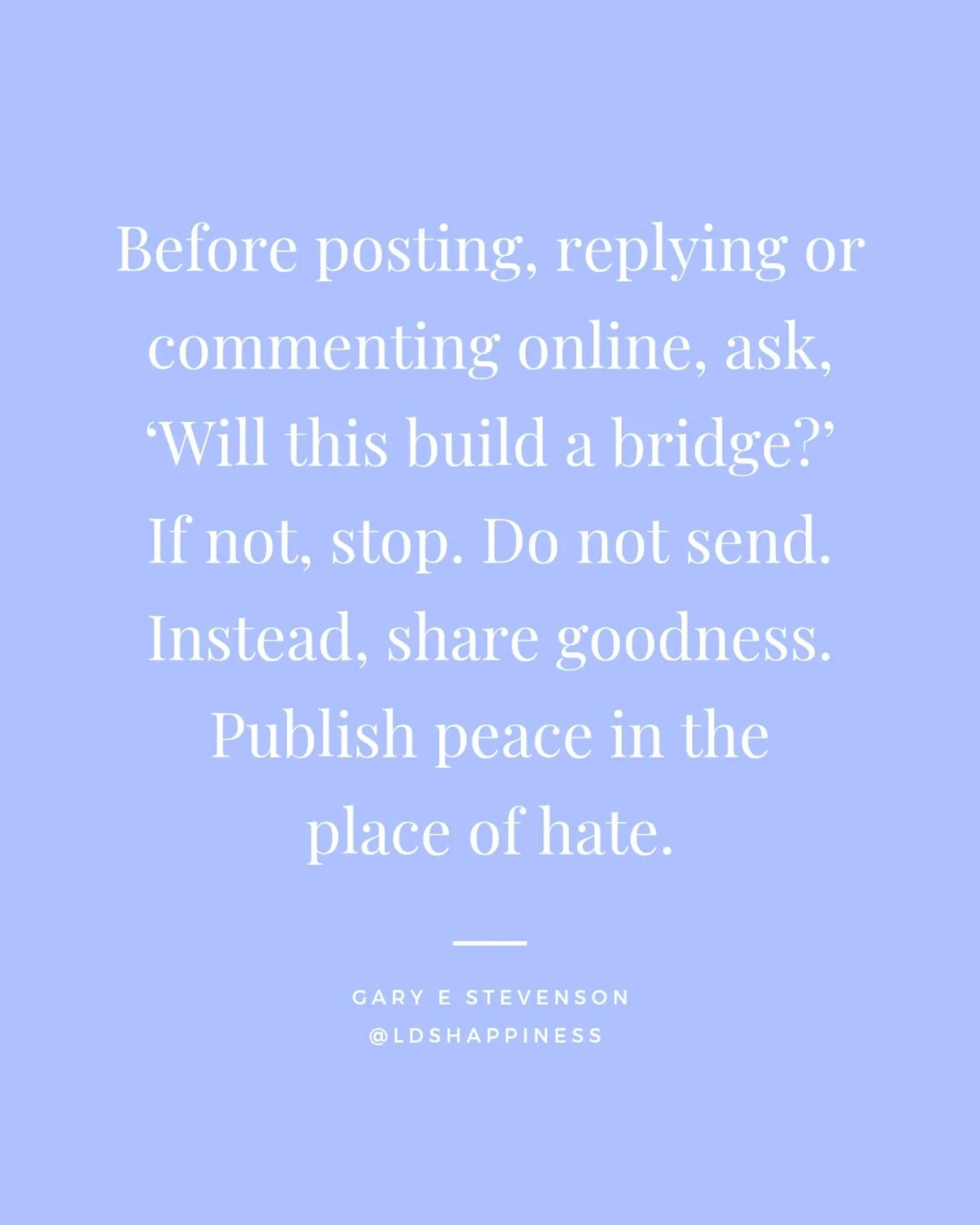 Publish peace instead of hate 💕 In a time of division and discord, Elder Stevenson teaches us to be peacemakers. Jesus taught us to love our enemies. We can do this even online. 

#peacemaker #peaceinchrist #jesuslovesyou #comeuntochrist #comefollow