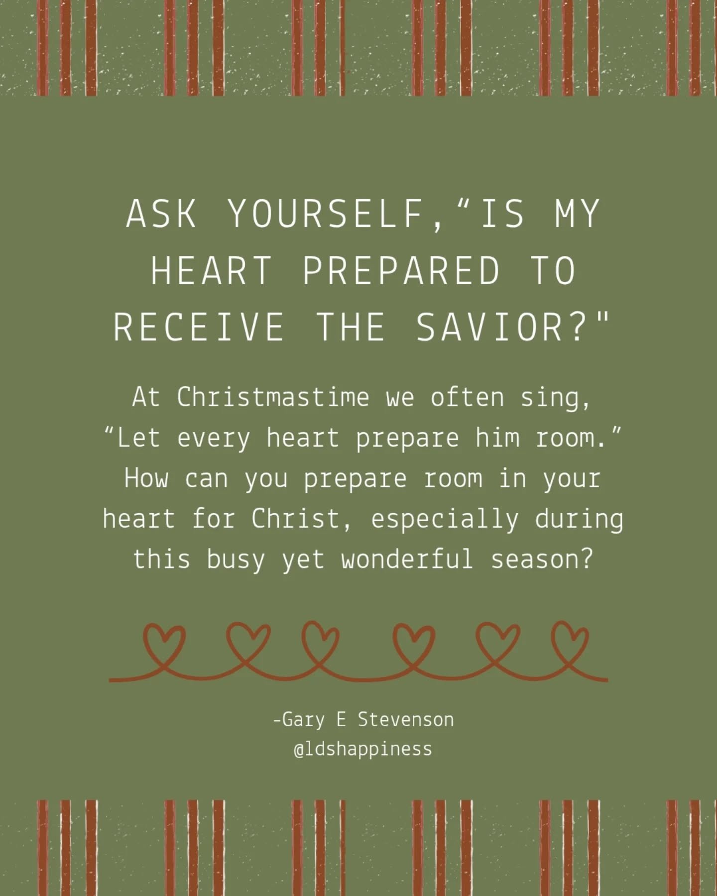 Let every heart prepare Him room 💕 

As we celebrate the First Coming of the Savior, we can prepare our hearts for when He comes again! 

#joytotheworld #ldshappiness #merrychristmas #ldsquotes #churchofjesuschristoflatterdaysaints
