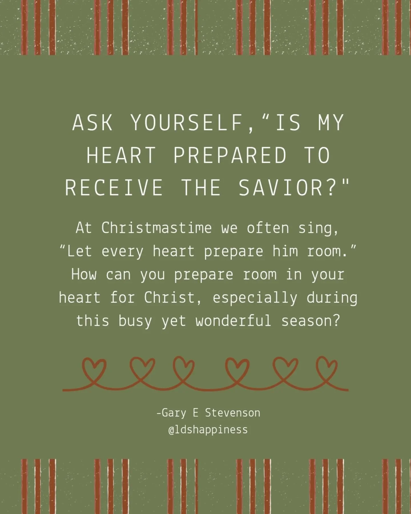 Let every heart prepare Him room 💕 

As we celebrate the First Coming of the Savior, we can prepare our hearts for when He comes again! 

#joytotheworld #ldshappiness #merrychristmas #ldsquotes #churchofjesuschristoflatterdaysaints