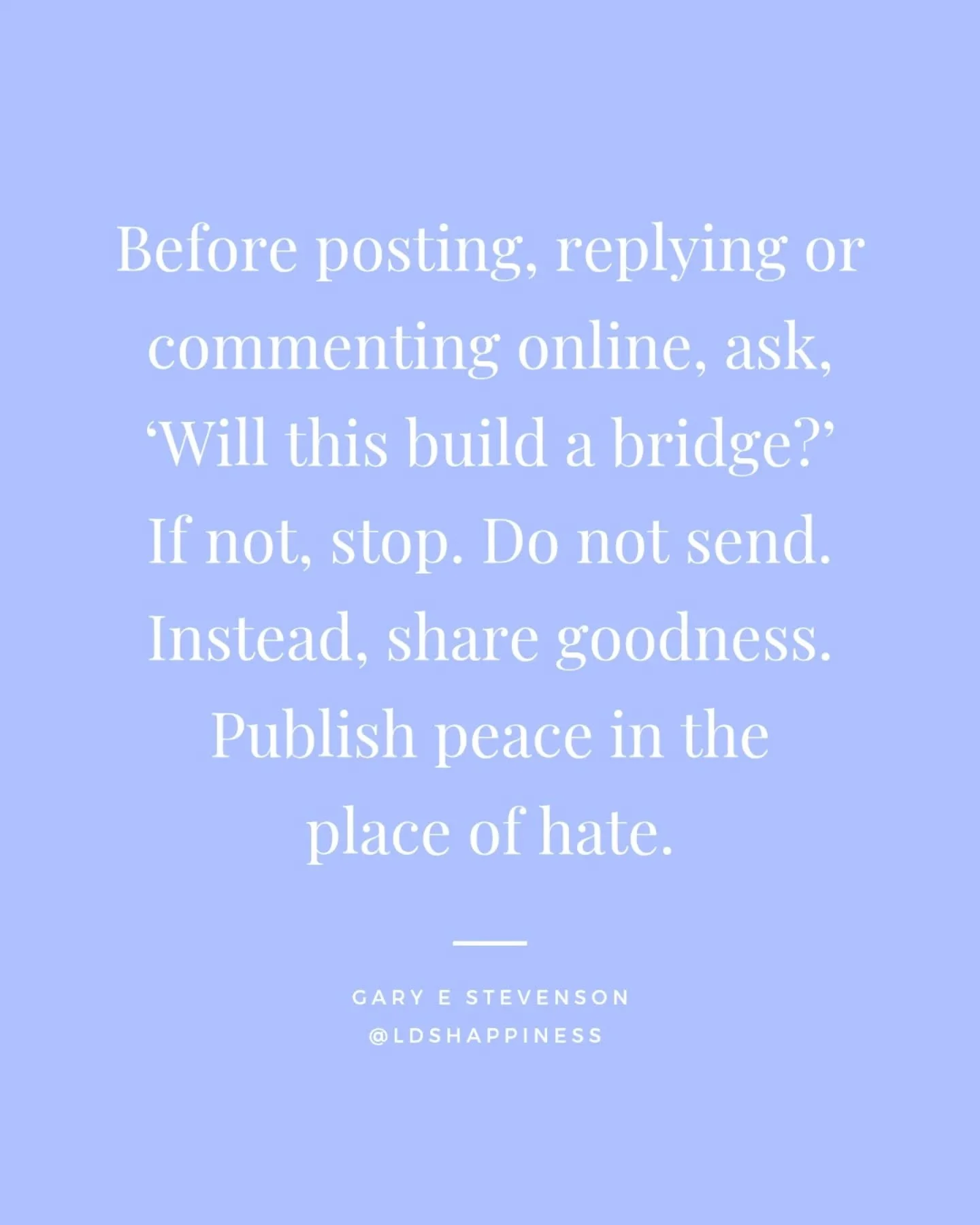 Jesus called for us to be peacemakers. How do we do that in a world of war, anger, and hate? Elder Stevenson gave us practical ideas in his most recent general conference message. Publish peace instead of hate.

#peace #peaceinchrist #peaceinchrist #
