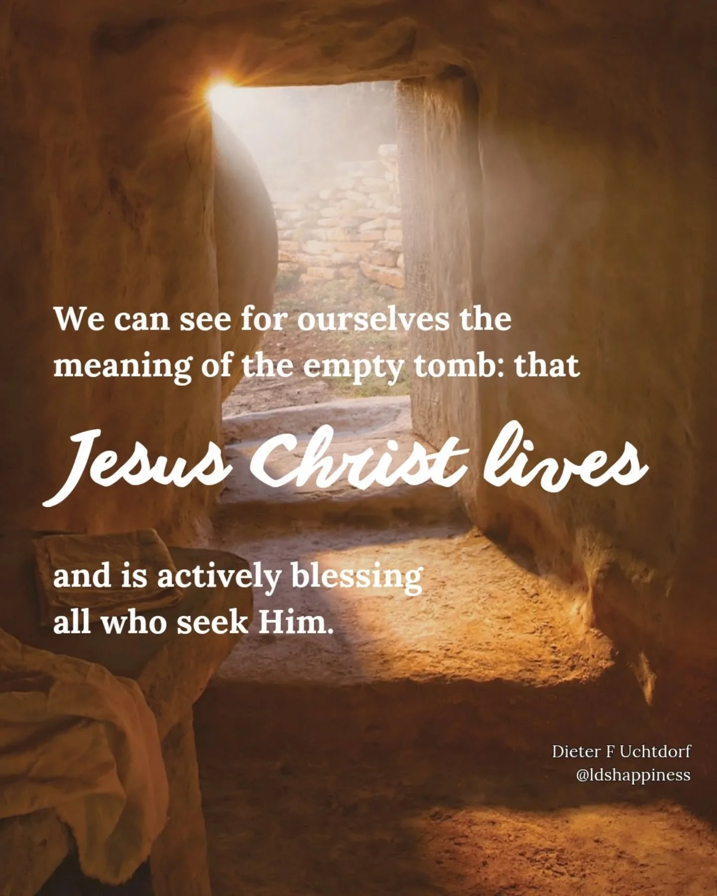 He lives! Happy Easter 💕 The empty tomb means HOPE and LIGHT for all of us! President @dieterfuchtdorf taught this so beautifully this morning 😇

#easter #holyweek #generalconference #jesuslovesyou #ldsquotes