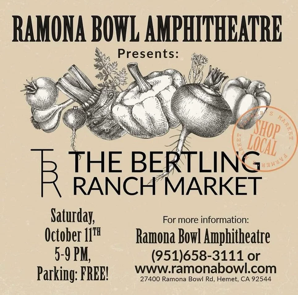 We are looking forward to being at @thebertlingranch market at The Roman&rsquo;s Bowl Amphitheater tomorrow night! Come by and pick up some of our olive oil, pomegranate juice, pomegranate jelly, grape jelly or some fresh produce!

#FarmersMarket #Ca
