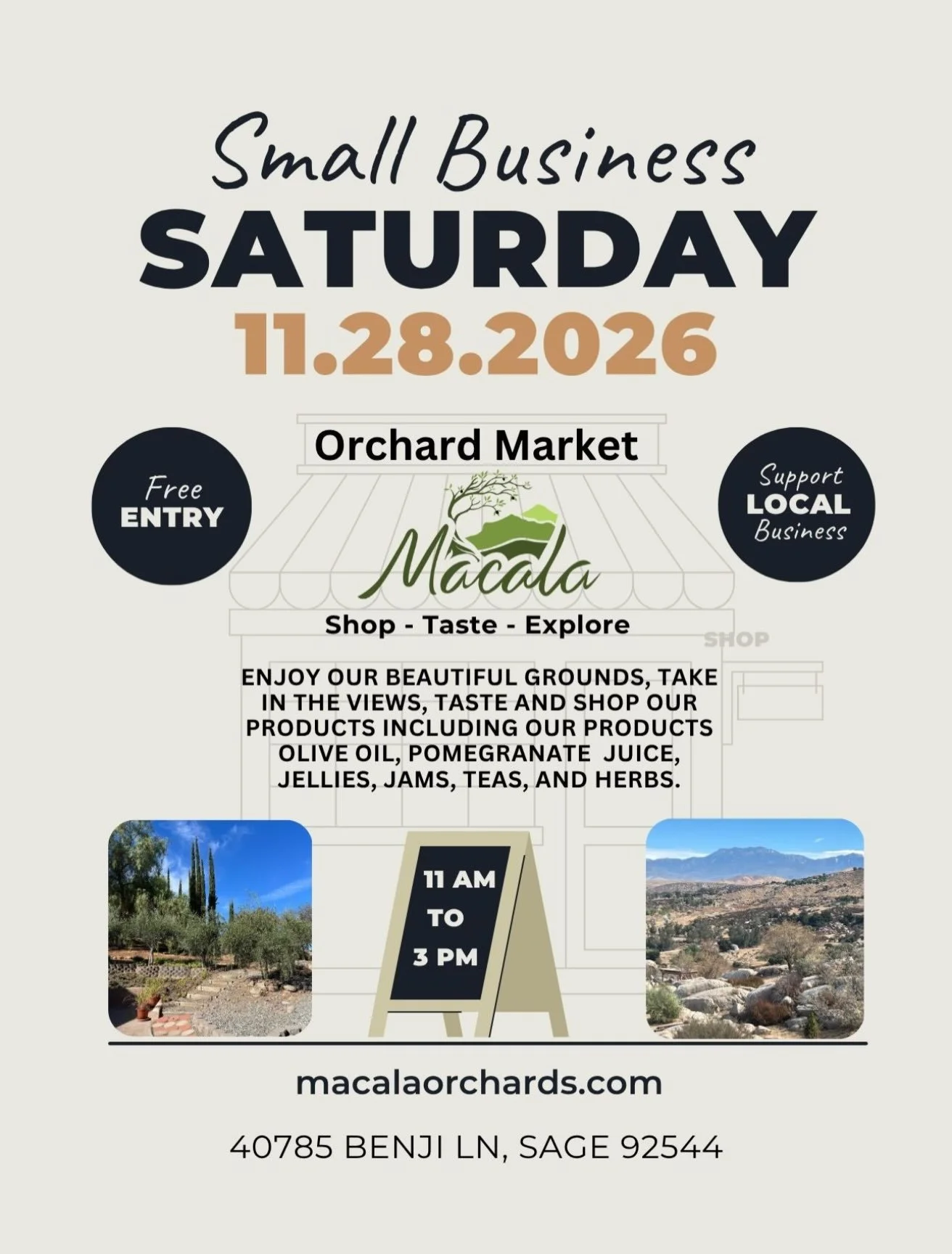 Our annual Small Business Saturday market is back! November 29th 11 am to 3 pm! *Mark your calendar 🗓️
We hope to see you there!

#SupportSmallBiz #FamilyFarm #ChristmasShopping #MacalaOrchardMarket