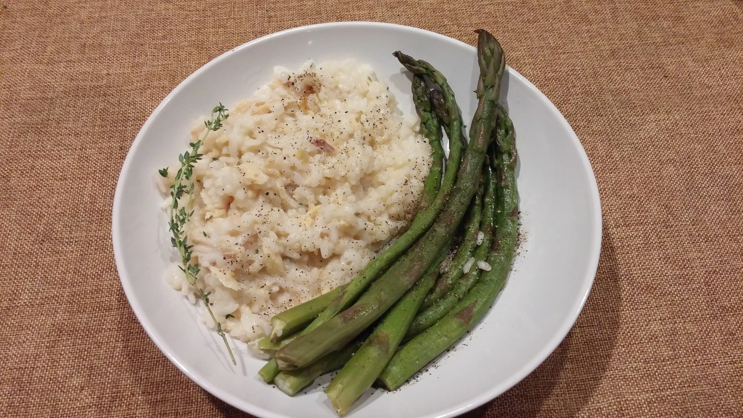 Smoked trout risotto and braised asparagus