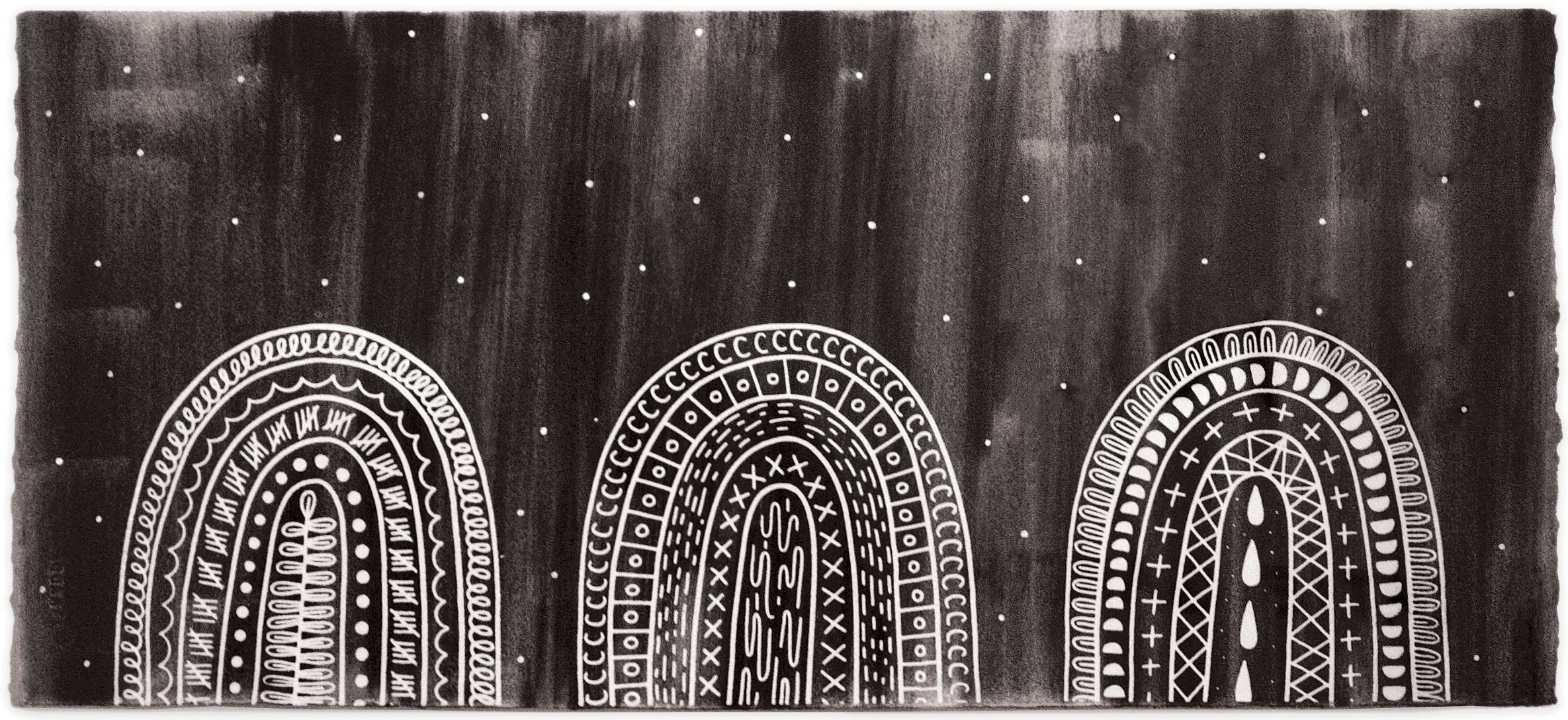 Visitors, screenprint with mixed media, 22 x 10