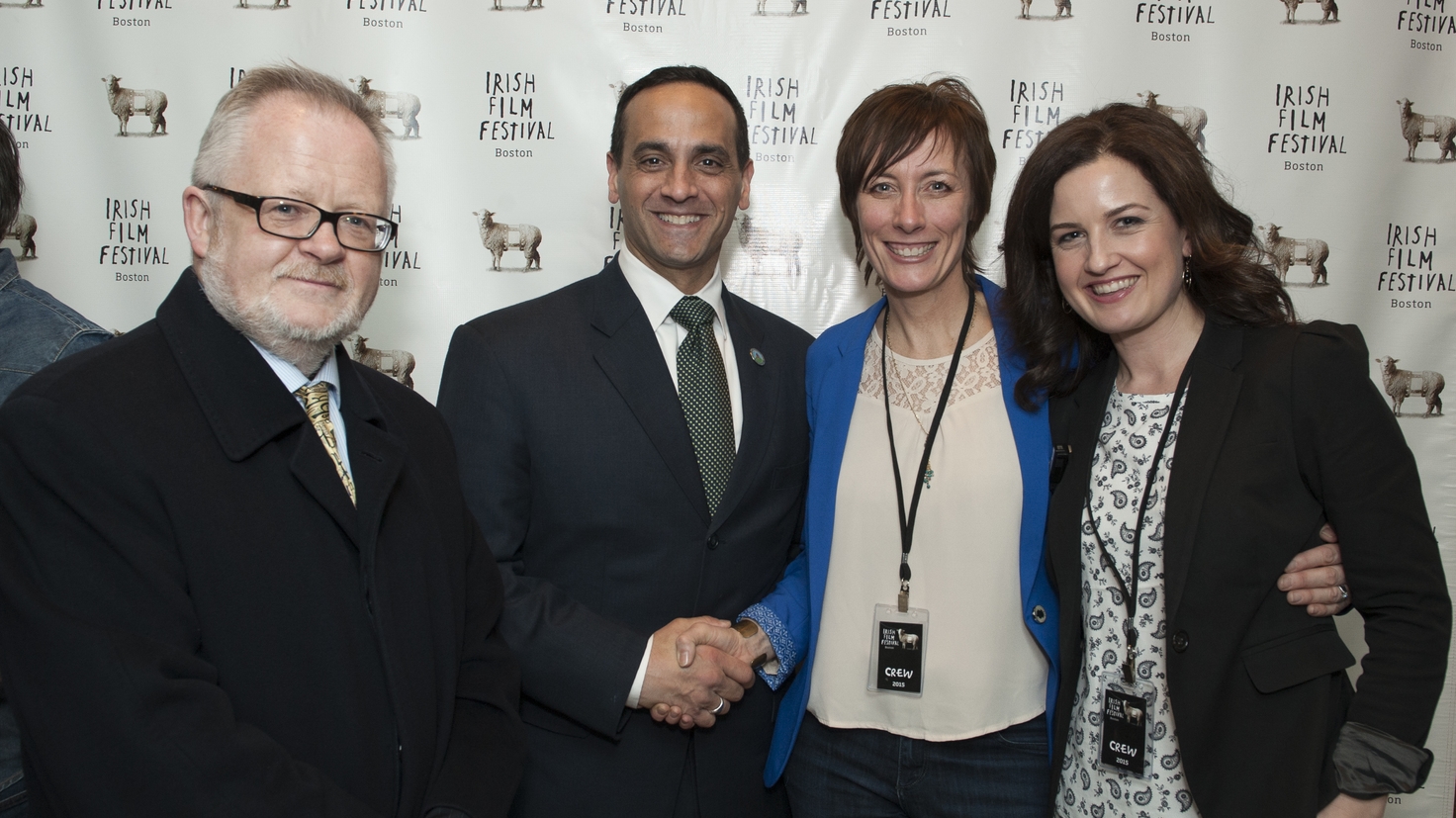 Consul General Breandán Ó Caollai and Mayor Joseph Curtatone with Dawn Morrissey and Siobhan Fanning, Irish Film Festival, Boston