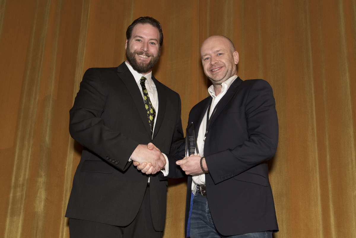 Director Andrew Kavanagh (right) is presented with his Director's Choice Short award by Marc Sawyer, Kerrygold Liquer