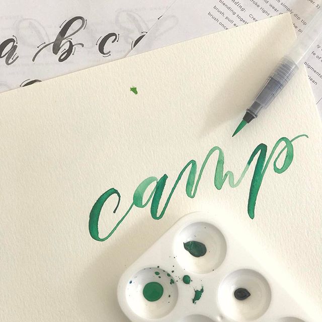 Watercolor lettering with @saffronavenue.  Enough said.  #campwed #happycamper #creativepreneur #weddingindustry #theeverygirl #darlingmovement #calligraphy