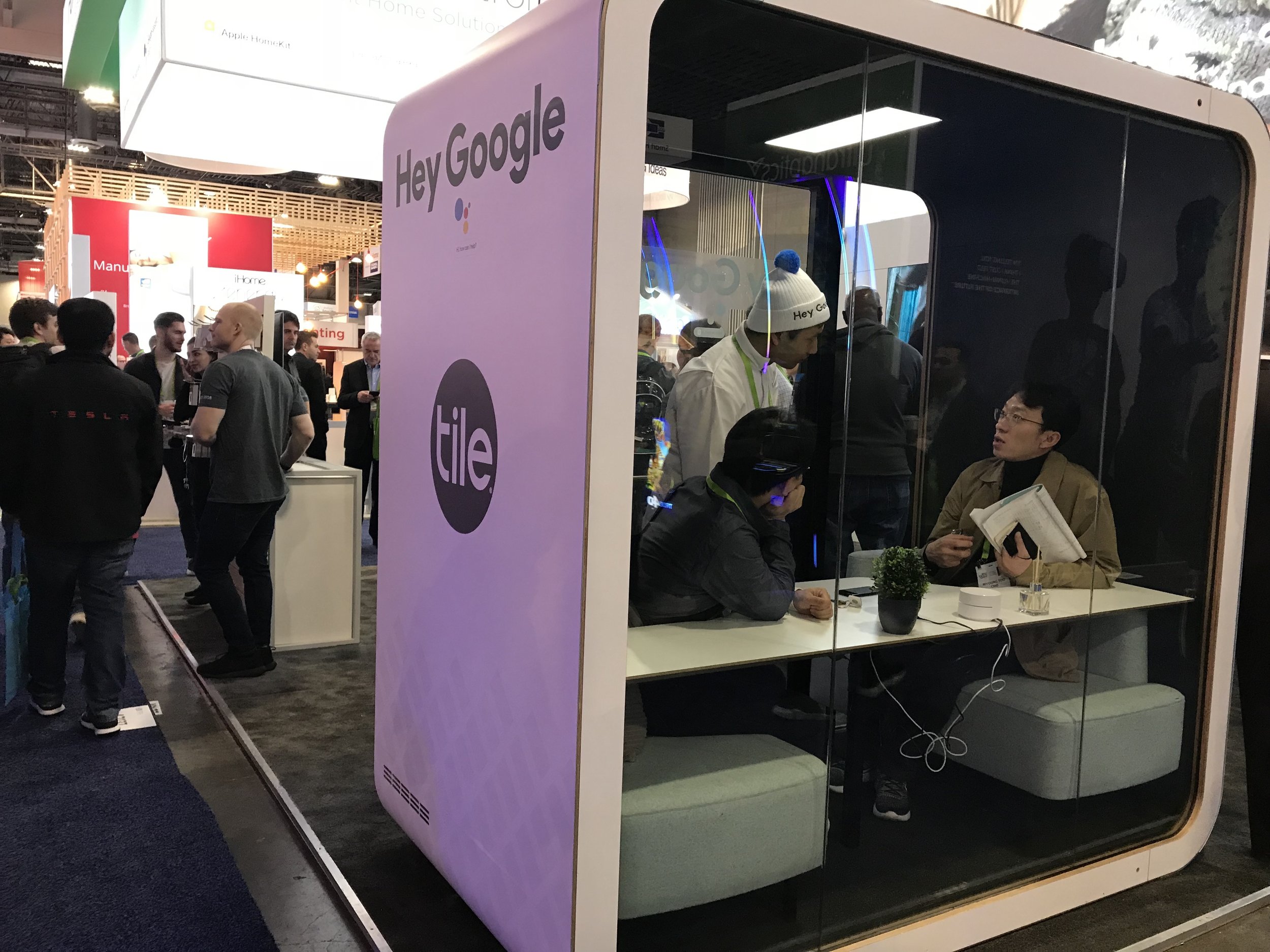 Hey Google pod at Tile booth