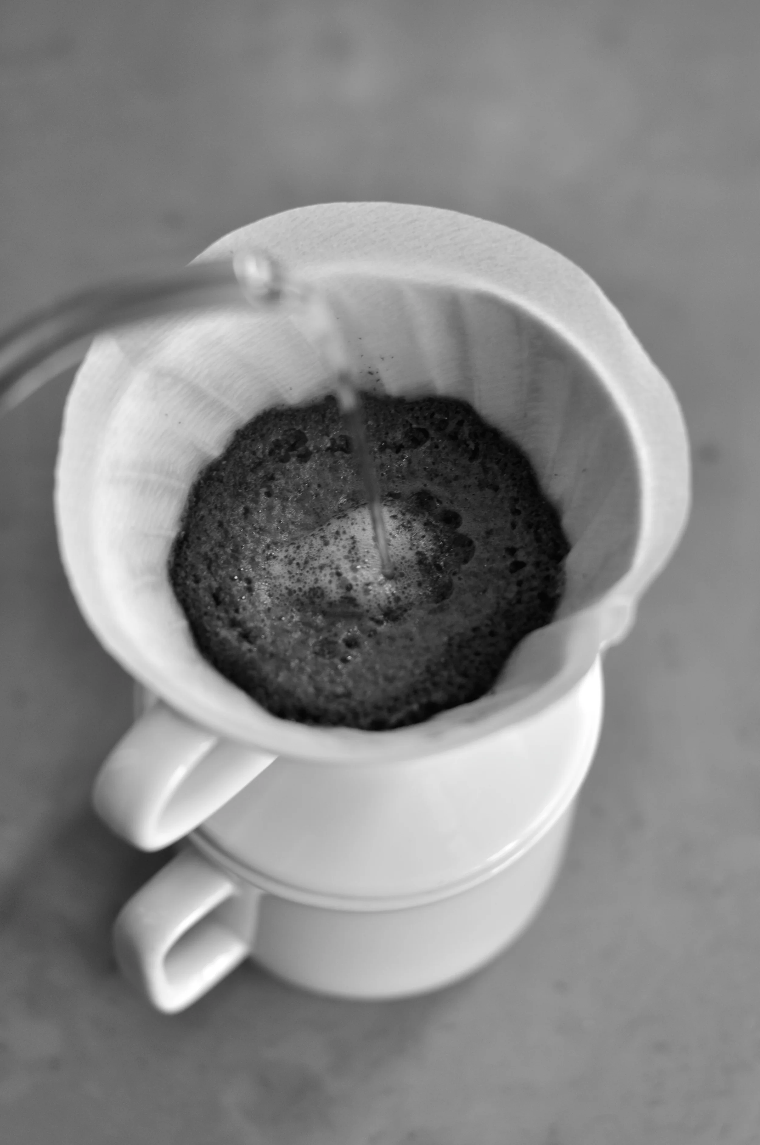 Secondary pour - Start from the center and work to the perimeter of the grounds to ensure even extraction
