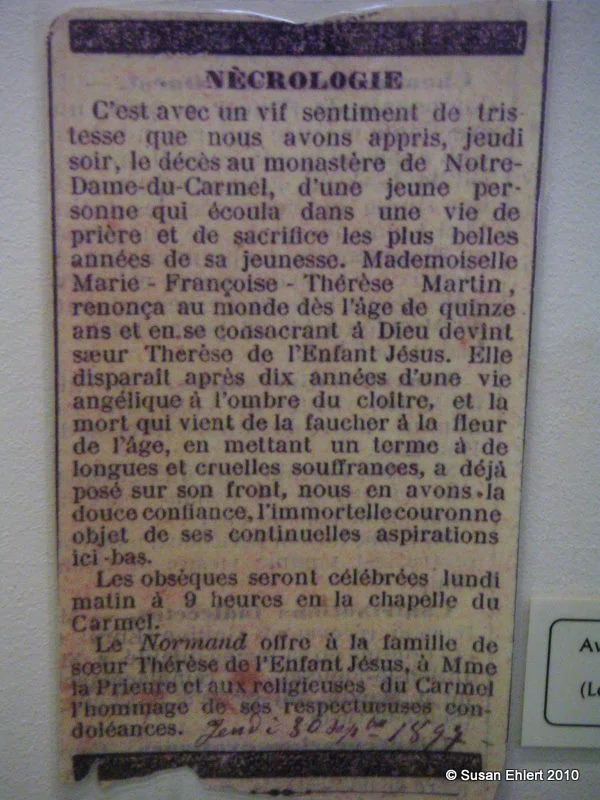 Obituary of Sister Therese of the Child Jesus of the Holy Face in "Le Normand"
