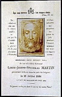 The remembrance card offered by Louis Martin's family at his death