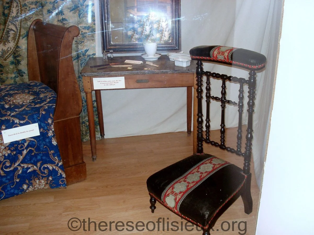 Zelie Martin's dressing-table; Louis and Zelie Martin's prie-Dieu