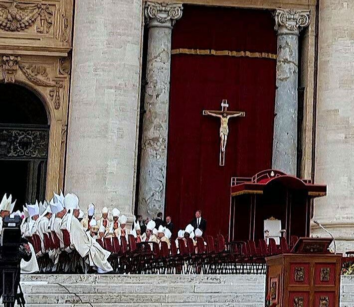 Rows of mitred bishops await the Pope . . . 