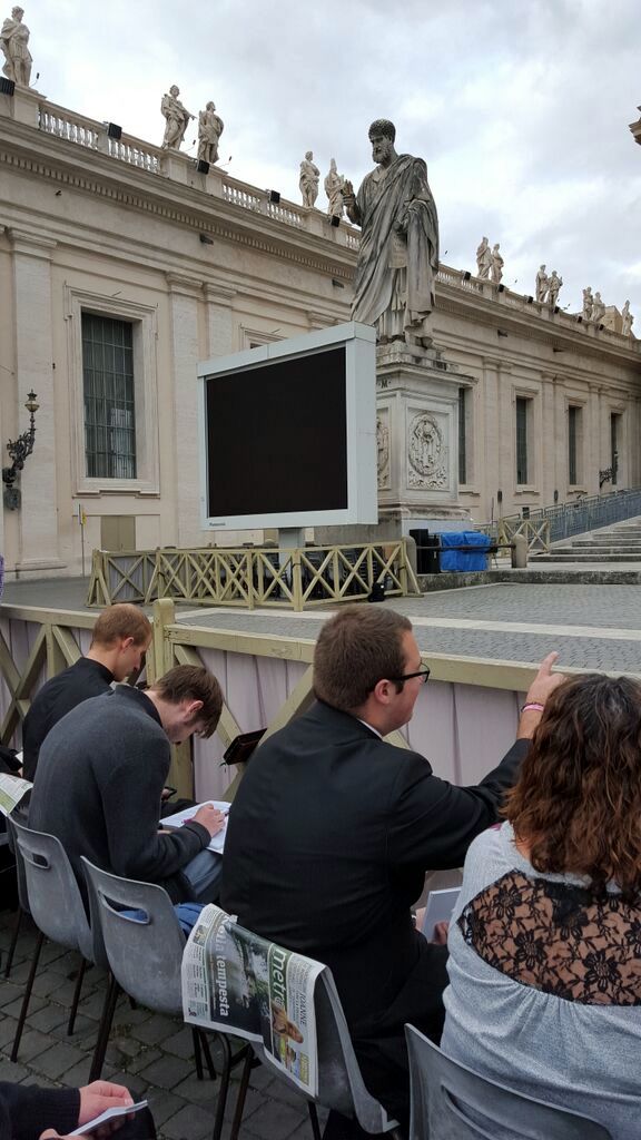 The Jumbotron near our seats at the canonization, October 18, 2015